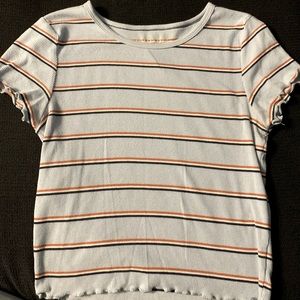 Women’s S American Eagle Blue and Orange Striped Crop Top w Ruffled Sleeves